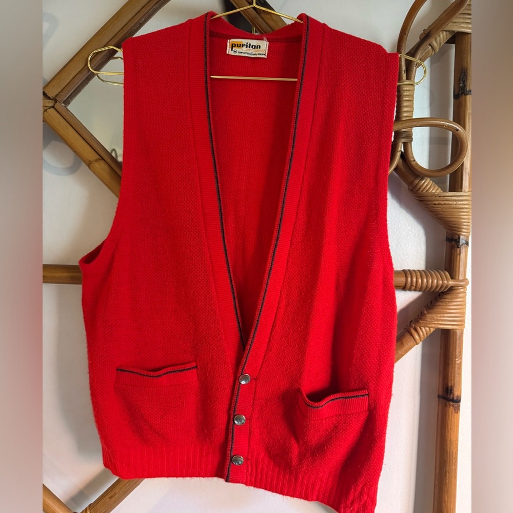 Vintage Red Sleeveless Cardigan / Vest